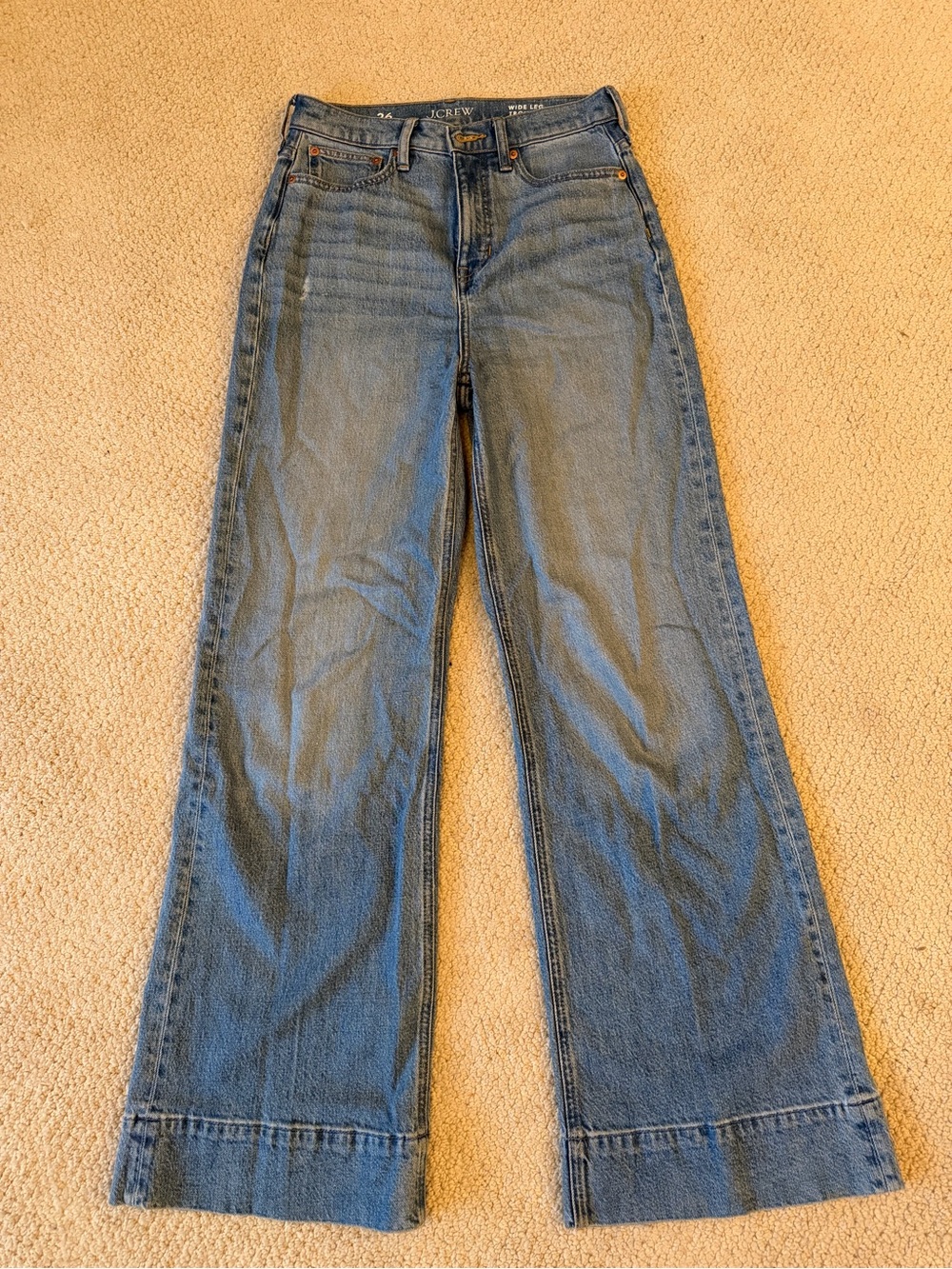J. Crew Wide-Leg High-Rise trouser LONG size 26 Jeans - medium Blue Denim